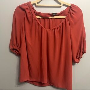 Ann Taylor Petite Woman’s Mixed Media Ruffle Split Neck Top